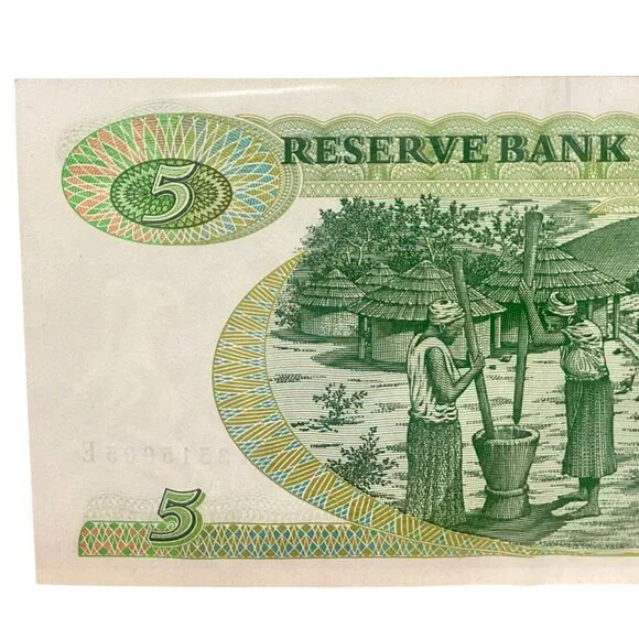 1983 Zimbabwe $5 Reserve Bank Note With Zebra & Stacked Rocks Design - Picture 4 of 6
